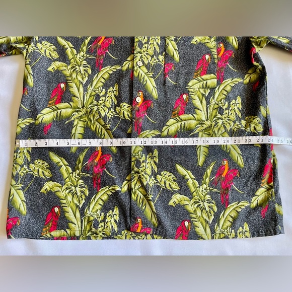 Pacific Scene Men’s Shirt Large Red Parrot Palm Print Button Up Cotton Tropical - Picture 4 of 6